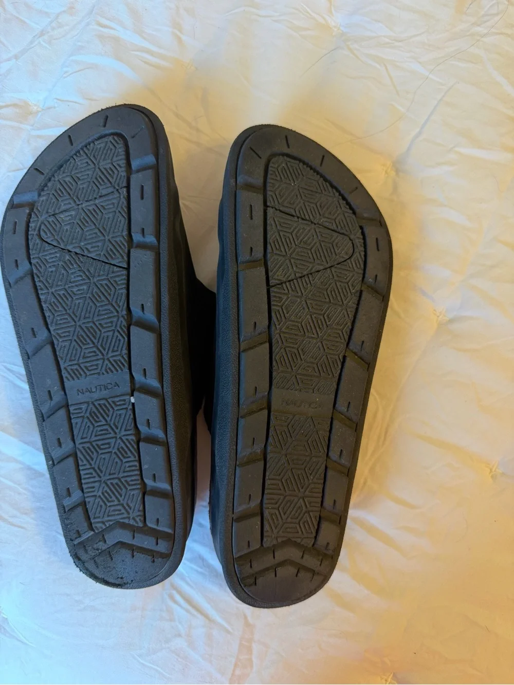 Nautica Black Dual-Strap Buckle Slide Sandals with Brown Footbed